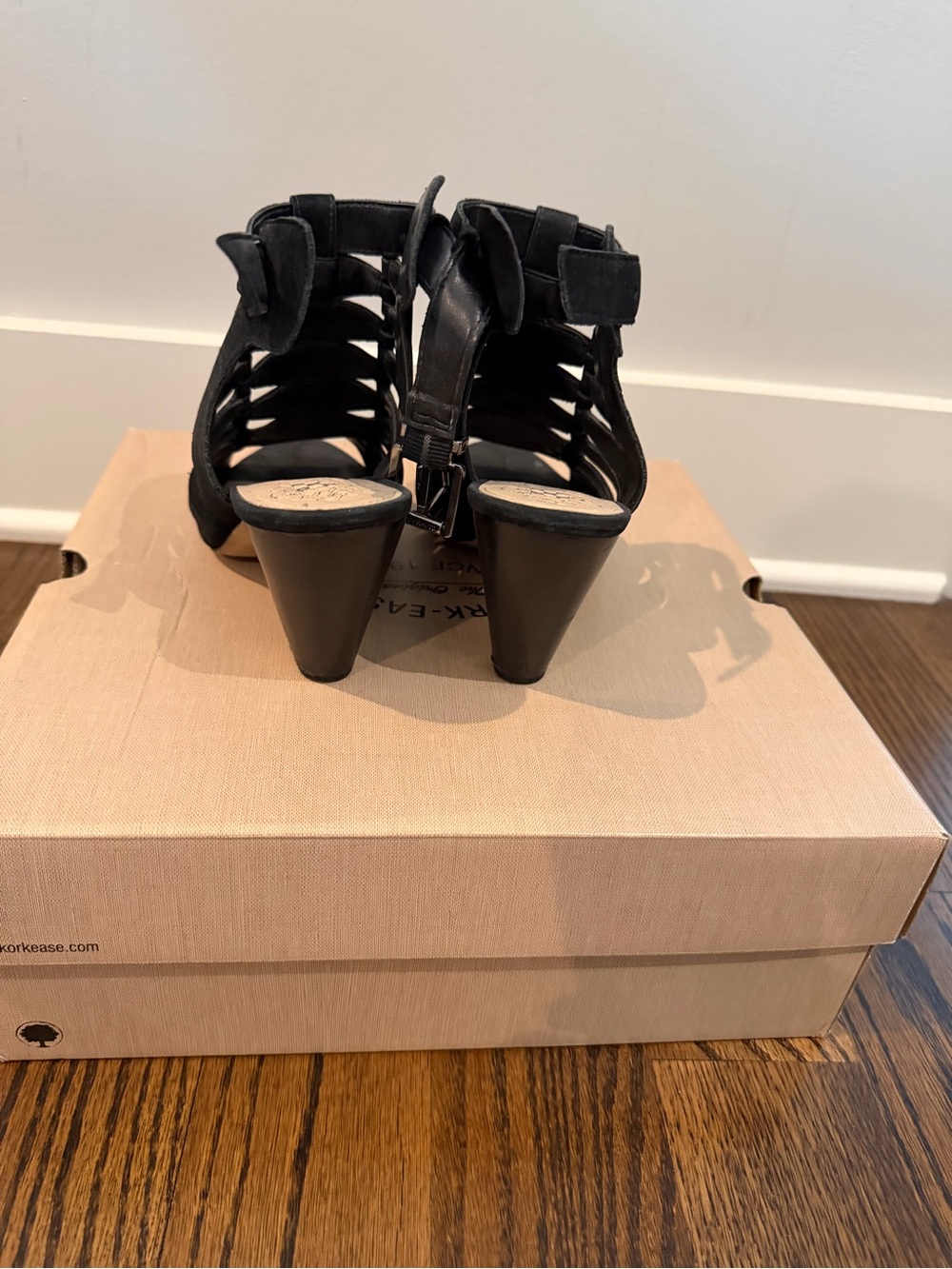 Vince Camuto Black Strappy Suede Cutout Heels - Picture 4 of 5